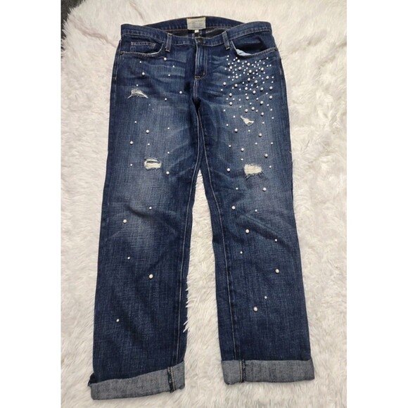 Current Elliott Loved Destroy Pearls The Fling Boyfriend Crop Jeans Size 31x28 - Picture 2 of 14